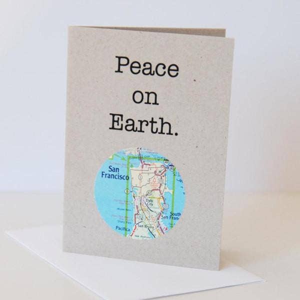Granny Panty Designs - Wholesale Season's Greetings Card - Peace On Earth Mini Map Card1