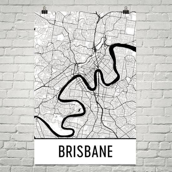 Poster con mappa della strada di Brisbane, 30,5 x 45,7 cm per la vendita all'ingrosso da parte di Modern Map Art