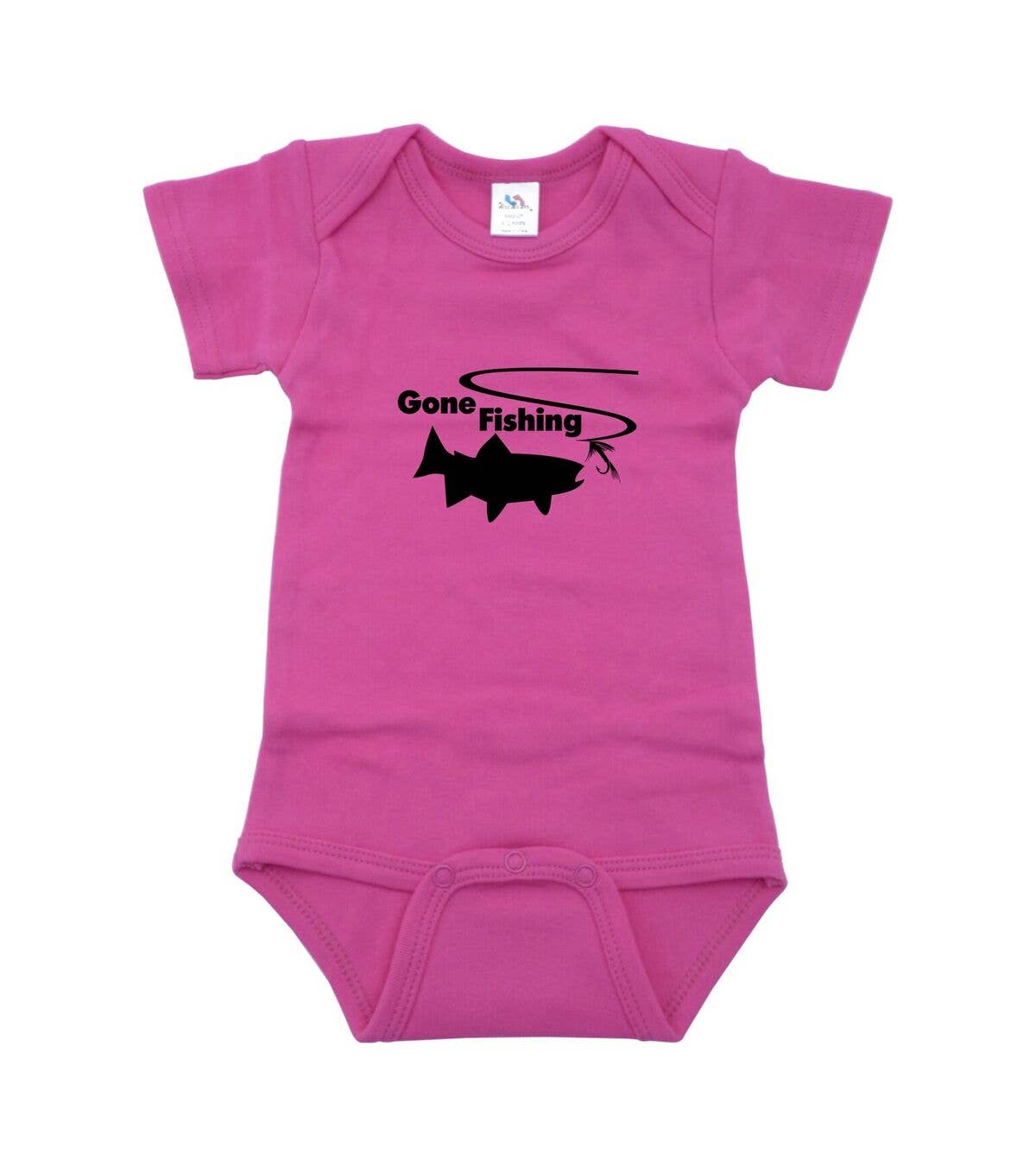 Outdoorable Apparel - Wholesale Bodysuit (Non-Footed) - Baby - Pink with Black Gone Fishing Onesie0