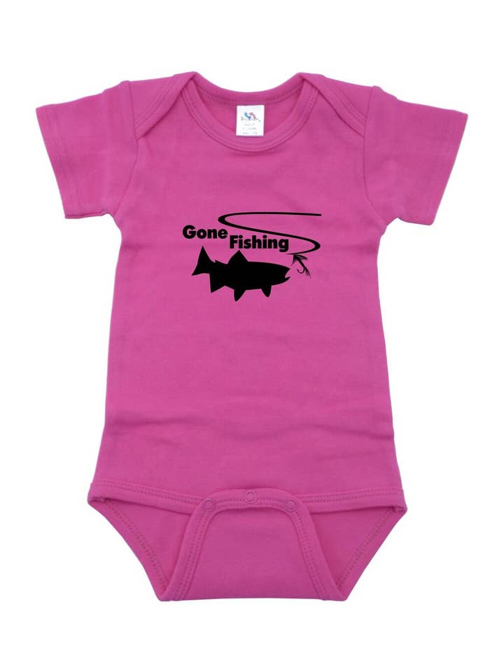 Outdoorable Apparel - Wholesale Bodysuit (Non-Footed) - Baby - Pink with Black Gone Fishing Onesie0