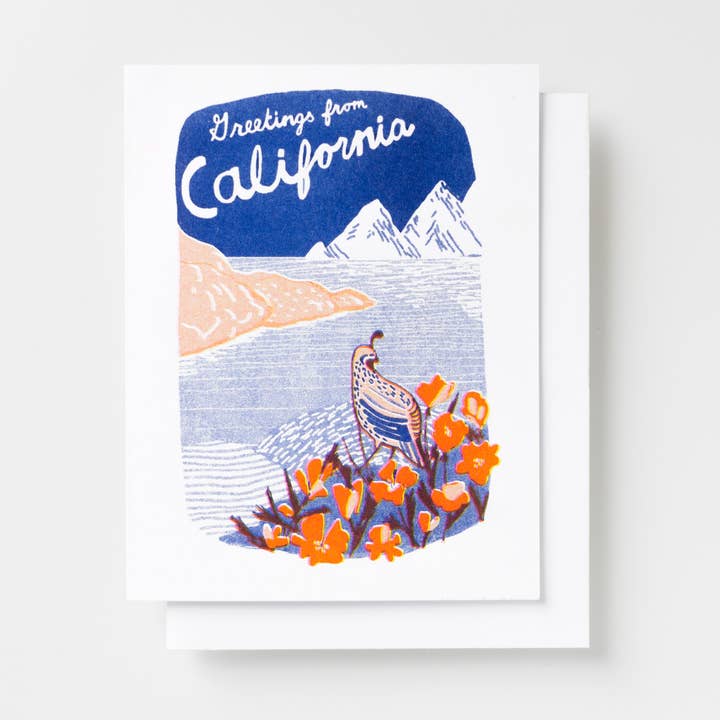 Greetings From California Risograph Card for wholesale by Yellow Owl Workshop