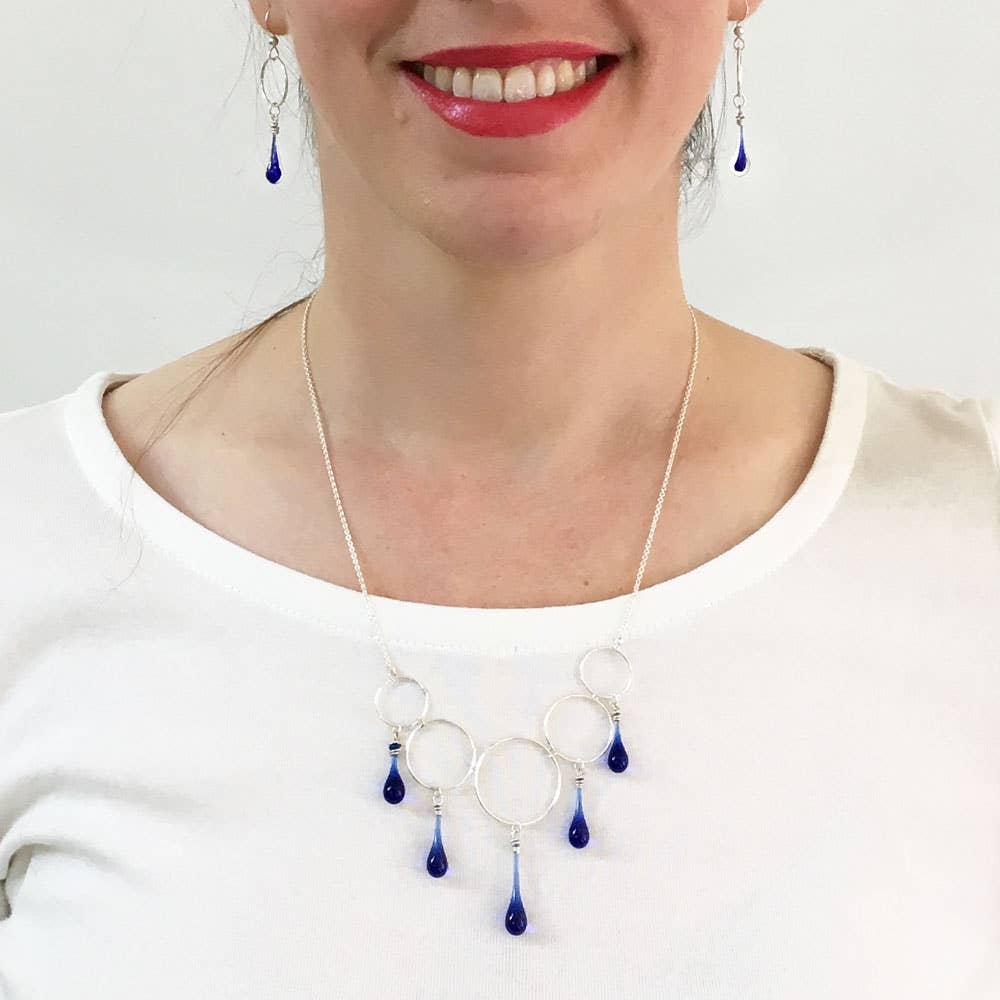 Sundrop Jewelry - Wholesale Pendant/Charm Necklace - Cassiopeia Necklace with Glass Teardrops and Silver Circles14