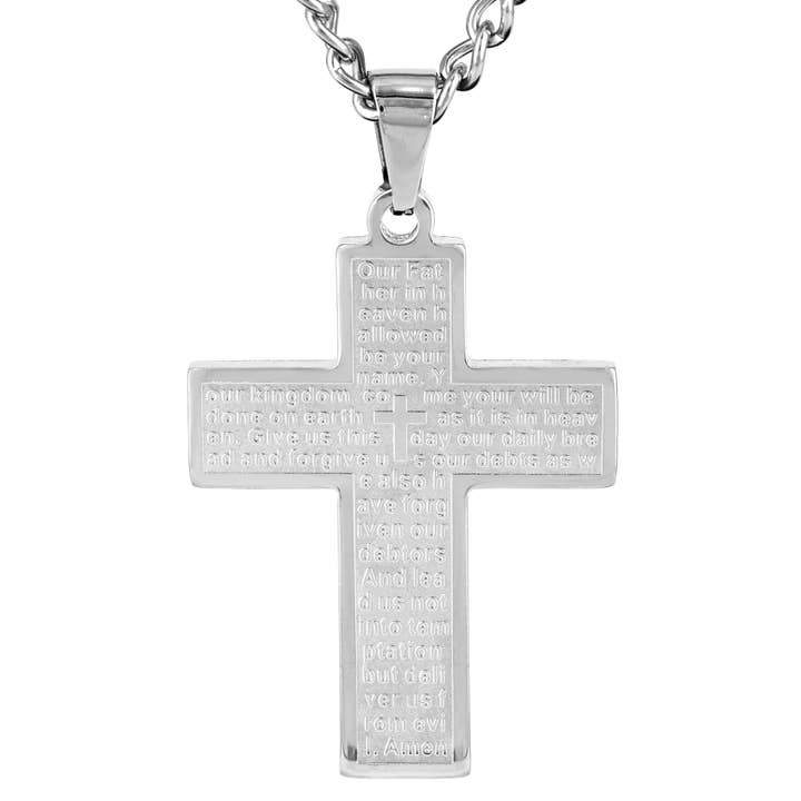 West Coast Jewelry - Wholesale Halskettinghanger - Lord's Prayer roestvrijstalen kruishanger voor heren
