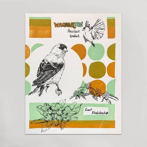 Impresión de pájaros y flores del estado de Washington para venta al por mayor de Hammerpress