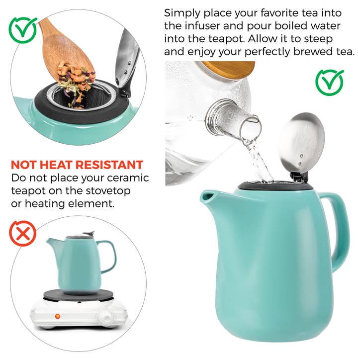 TEALYRA / LUXBE - Wholesale Tea Pot - Daze Turquoise Large Ceramic Teapot With Infuser 47 oz