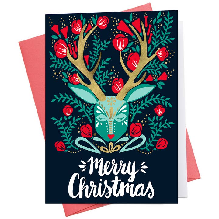 Frohe Weihnachten Antlers | Feiertags-Grußkarte für den Großhandel von Inkwell Cards