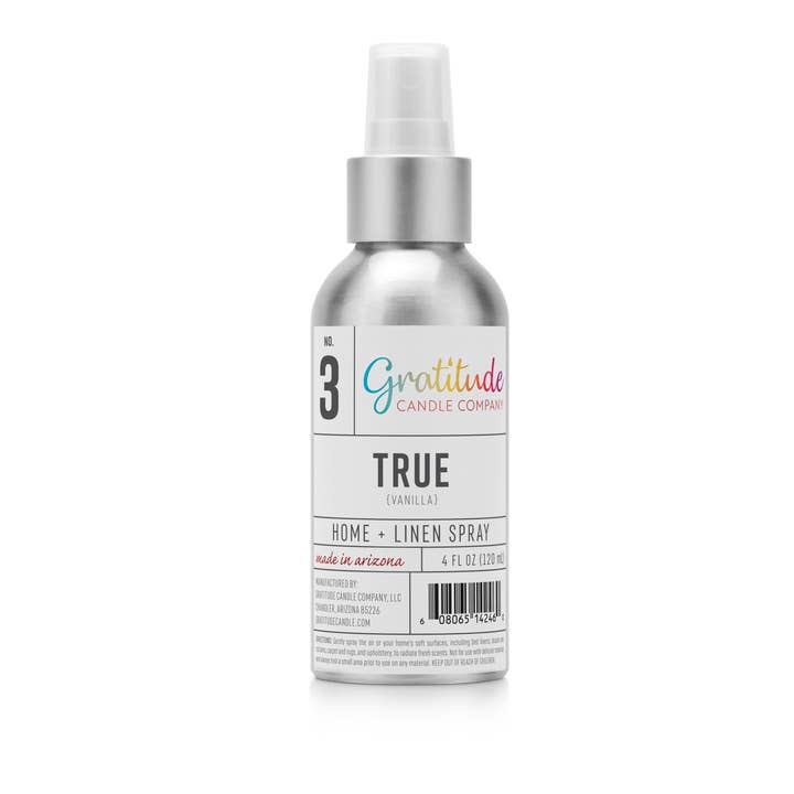 4 oz. True (Vanilla) Room & Linen Spray for wholesale by Gratitude Candle Company, LLC