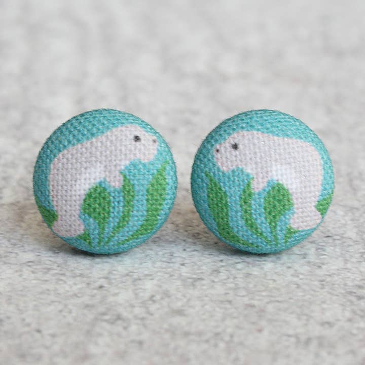 Rachel O's - Wholesale Stud/Post Earrings - Manatee Fabric Button Earrings0
