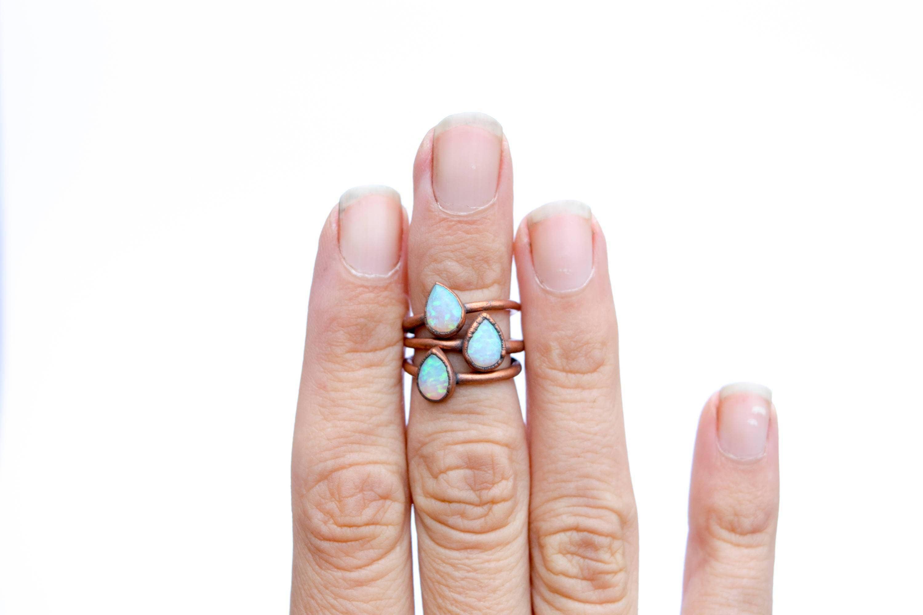 HAWKHOUSE - Wholesale Single Stone/Solitaire Ring - Teardrop Shaped Synthetic Opal Single Stone Ring1