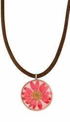 Shari Dixon - Wholesale Pendant/Charm Necklace - Pink Daisy Med Round Leather Necklace1