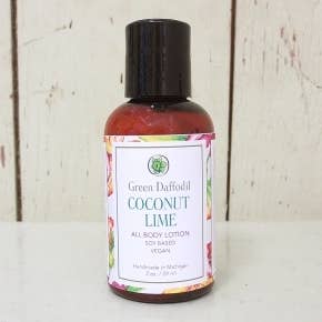 Coconut Lime Mini Soy Lotion Bottle - Travel Size for wholesale by Green Daffodil Bath & Body