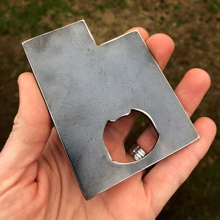 Utah State Bottle Opener made from recycled steel for wholesale by BE Creations & Designs, Inc.