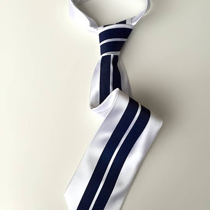 Cyberoptix Tie Lab - Wholesale Necktie - Men's - Racing Stripes: White & Blue Microfiber Necktie1