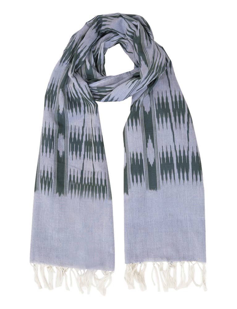 Passion Lilie - Wholesale Scarf - Women's - Blue and Olive Banded Stripes Cotton Scarf
