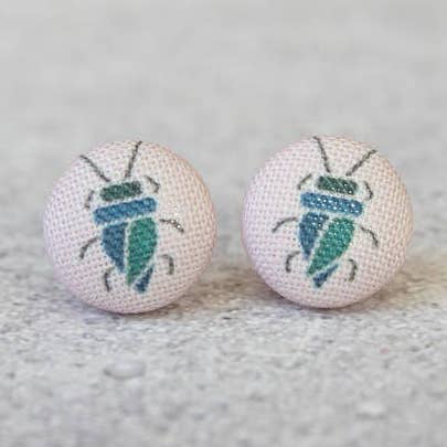 Rachel O's - Wholesale Stud/Post Earrings - Beetle Fabric Button Earrings0