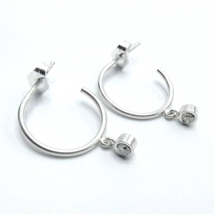 Sterling Silver Drop Hoop with Swarovski Crystals for wholesale by Jessica Elliot Jewelry