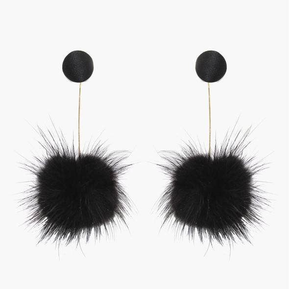 Black Pom Poms Drop Earrings for wholesale by Mia Accessories