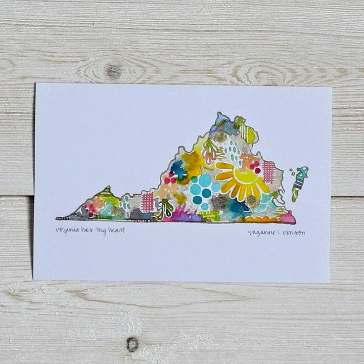 Virginia Has My Heart - Postcard or 4 x 6" art print for wholesale by Silver Tree Art by Suzanne L. Vinson