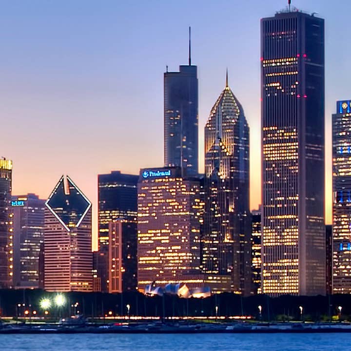 94'' x 30'' Chicago Skyline on Canvas at Dusk for wholesale by HolyCowCanvas