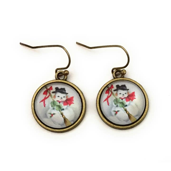 Vintage Snowman Earrings - Christmas Jewelry for wholesale by Fern & Filigree