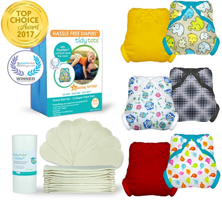 Ensemble de départ idéal : éléphants, hiboux, tweetheart, pointes de diamant, souci, rouge pour la vente par Tidy Tots Diapers