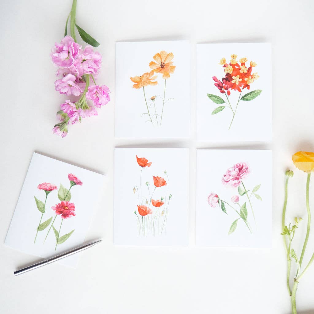 Rachel Alvarez Art - Wholesale Stationery/Notecard Set - Watercolor Floral Botanical Notecards - pack of 51