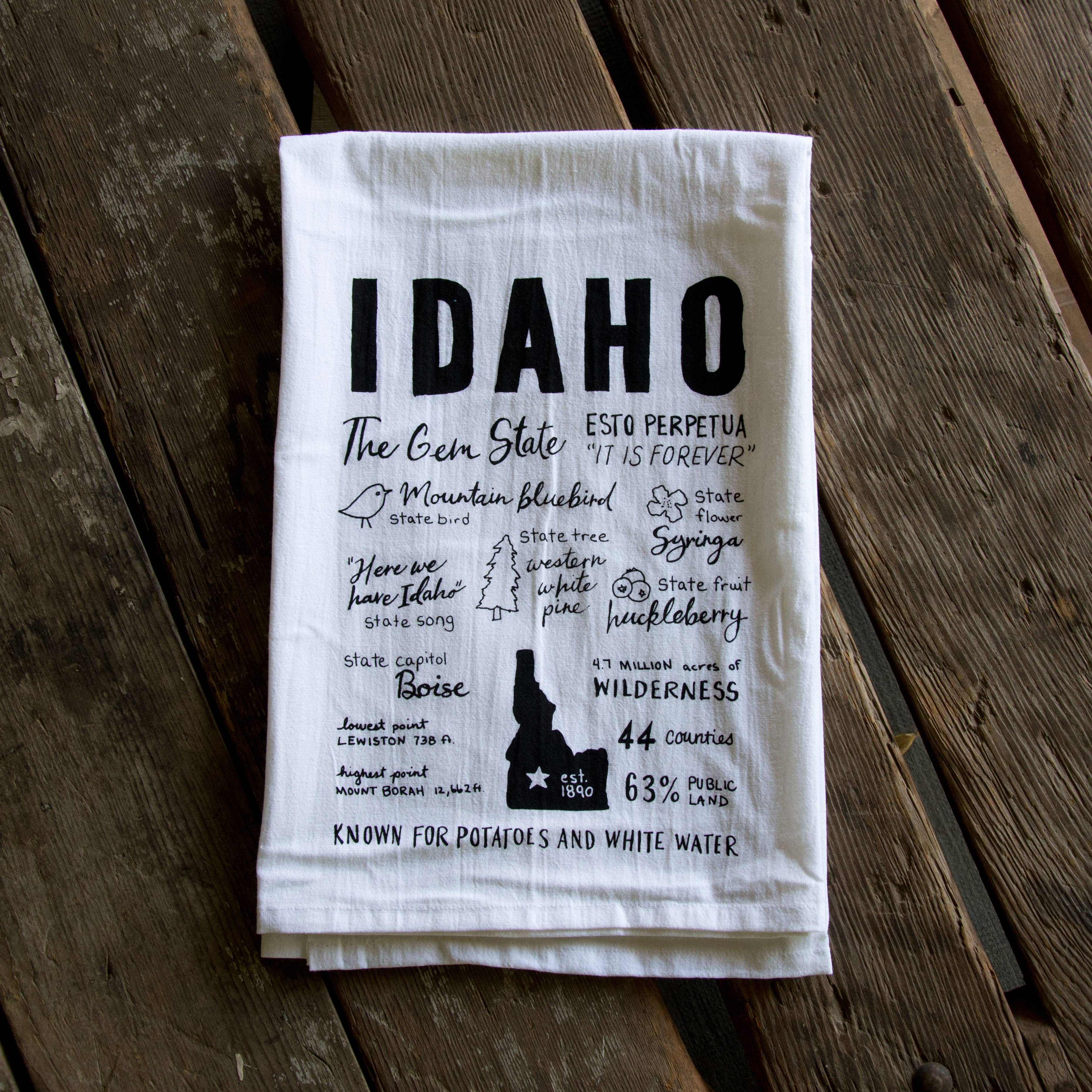 Ladybug Press - Wholesale Tea Towel - Idaho Facts Tea Towel, Idaho Souvenir Kitchen Towel2