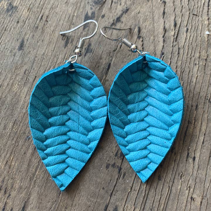 Teal Braid Leather Earring for wholesale by Jill's Jewels