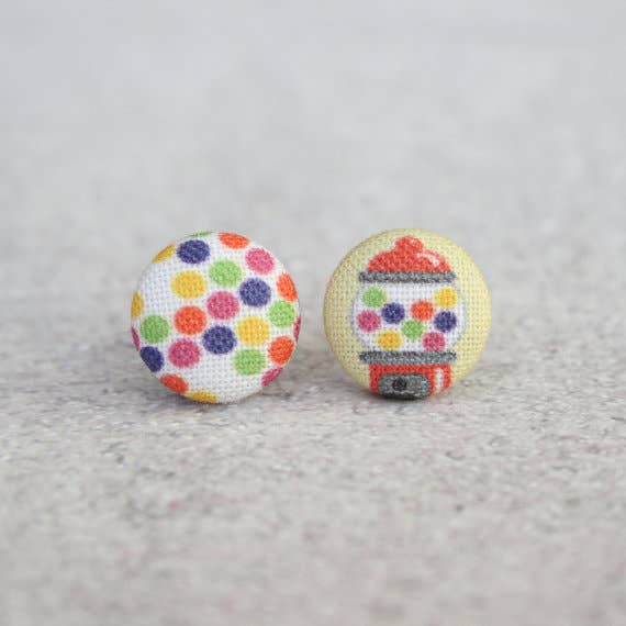 Rachel O's - Wholesale Stud/Post Earrings - Bubble Gum Fabric Button Earrings
