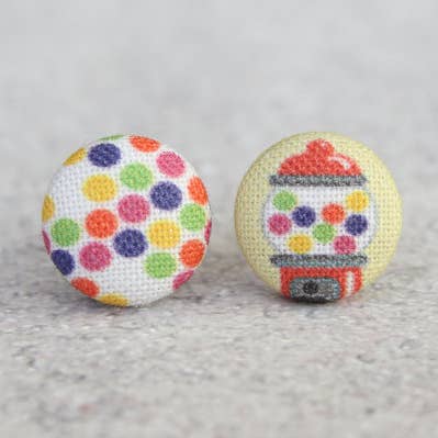 Rachel O's - Wholesale Stud/Post Earrings - Bubble Gum Fabric Button Earrings0
