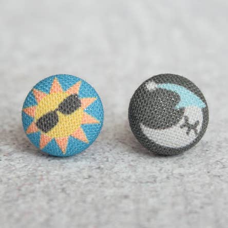 Sun and Moon Fabric Button Earrings for wholesale by Rachel O's