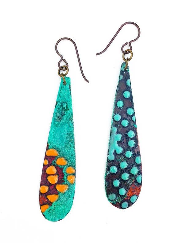 Boucles d'oreilles larmes orange et turquoise pour la vente par Courtney Fischer Jewelry