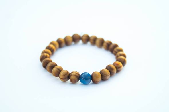 Foxfire Stones - Wholesale Beaded Bracelet - White Braided Elastic - Blue Striped Laced Agate Wood Healing Stone Bracelet