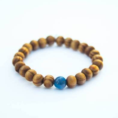 Foxfire Stones - Wholesale Beaded Bracelet - White Braided Elastic - Blue Striped Laced Agate Wood Healing Stone Bracelet