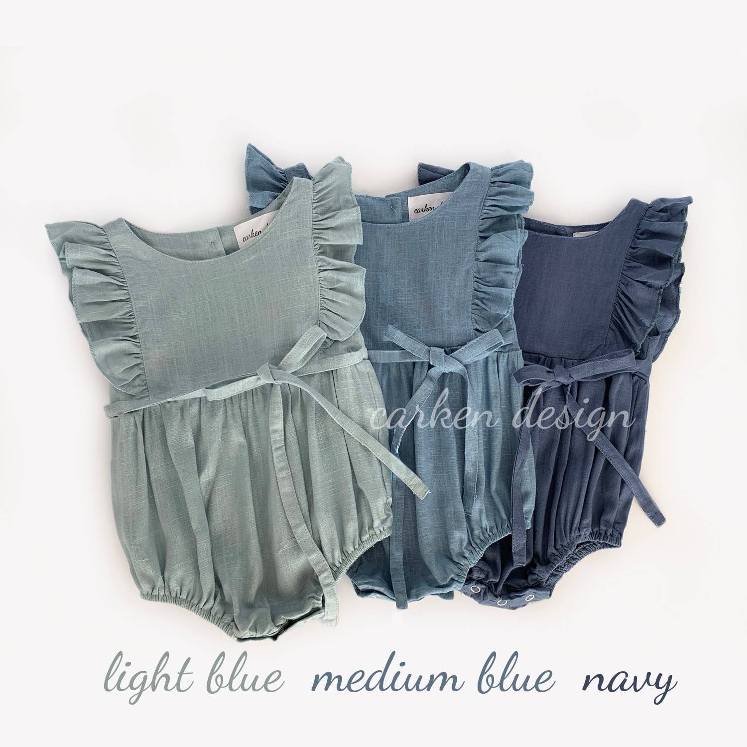 Carken Design - Vente Body (sans pieds) – bébé - Barboteuse à volants en lin bleu clair1