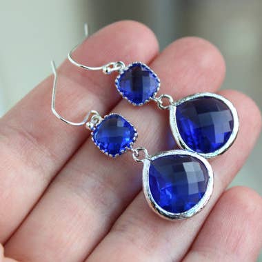 Laalee Jewelry - Vendita all'ingrosso Orecchini pendenti - Orecchini grandi in argento blu cobalto2