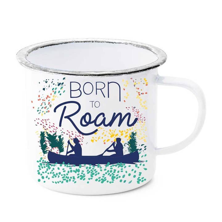 Born to Roam Canoe Enamel Mug for wholesale by Potluck Press