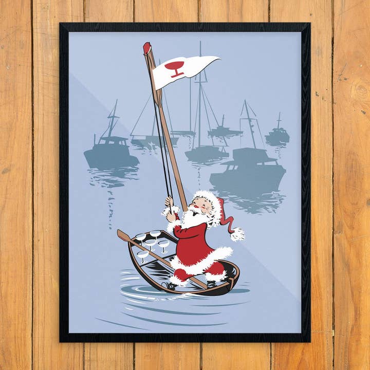 Fridgedoor - Wholesale Art Print - 11'' x 14'' Rowing Santa Delivers Cocktails Print