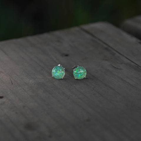 Tri Color Green Opalite 925 Sterling Silver Round Cut Opal Stud Earring 7.5MM for wholesale by Foxfire Stones