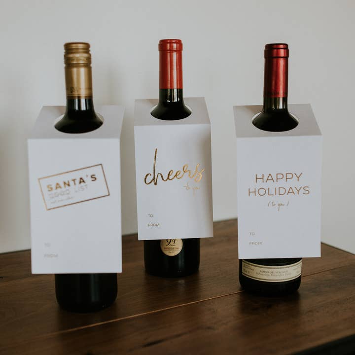 Wrinkle & Crease Paper Products – Cartão de presente por atacado – Etiqueta de garrafa de vinho - pacote misto dourado2