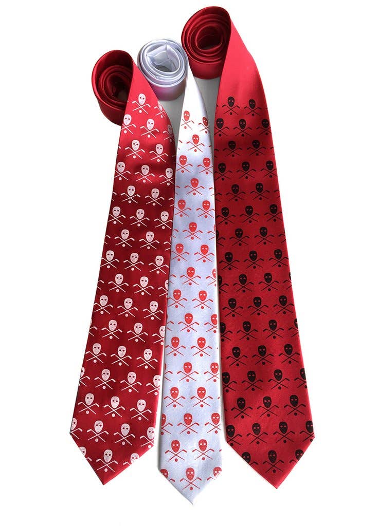 Cyberoptix Tie Lab - Wholesale Necktie - Men's - Hockey Necktie. Stick, Mask & Puck Print.1