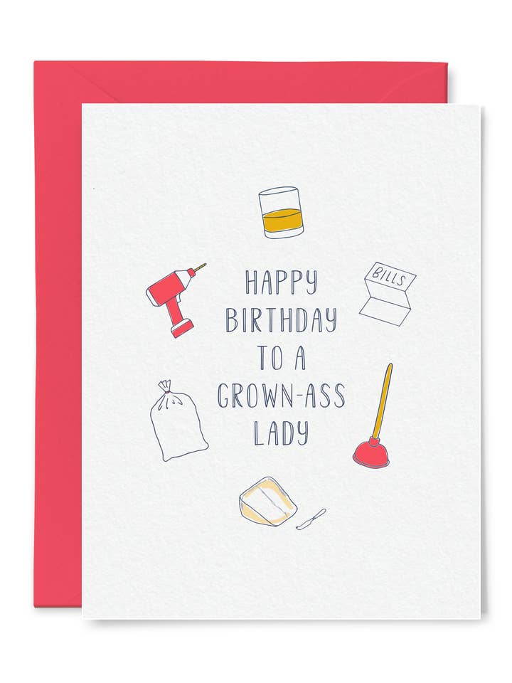 Grown-Ass Lady Birthday Card for wholesale by Tiny Hooray