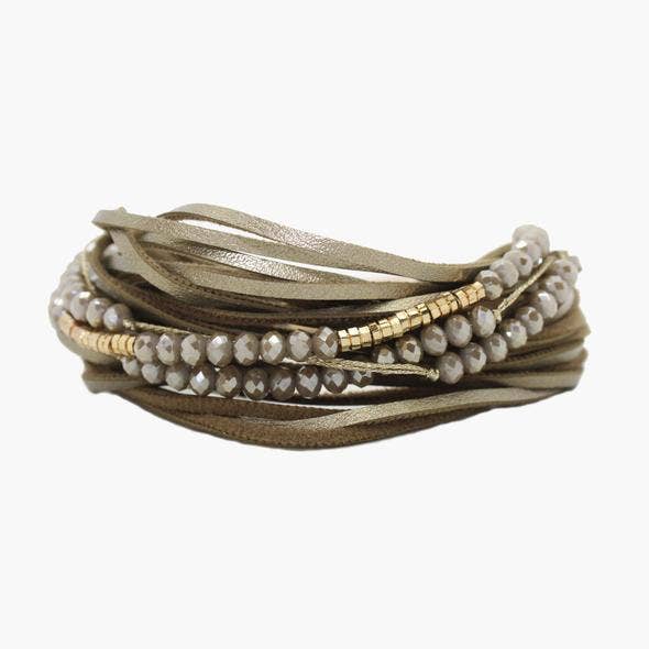 Olive Leather + Crystal Bracelet for wholesale by Mia Accessories