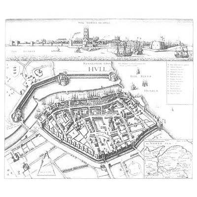 Hull, Angleterre 1665 - Carte de Wenceslaus Hollar Museum Quality pour la vente par Historic Urban Plans, Inc.