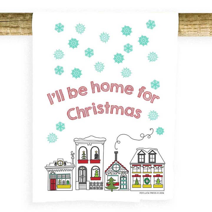 I'll Be Home for Christmas Houses Towel for wholesale by Potluck Press