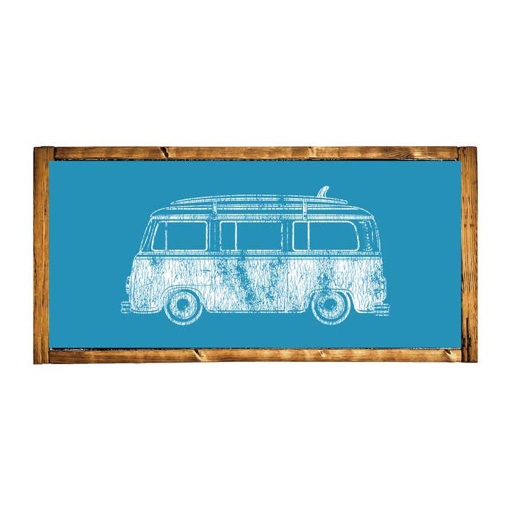 Surf Van Mini Wood Sign in Aqua for wholesale by Southern Mesa Trading Co.