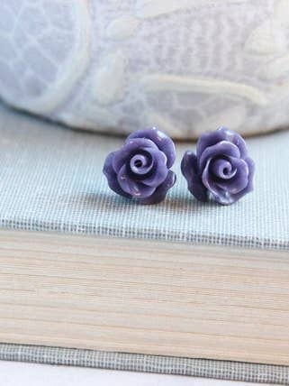 Rose Studs Earrings - Purple for wholesale by A Pocket of Posies