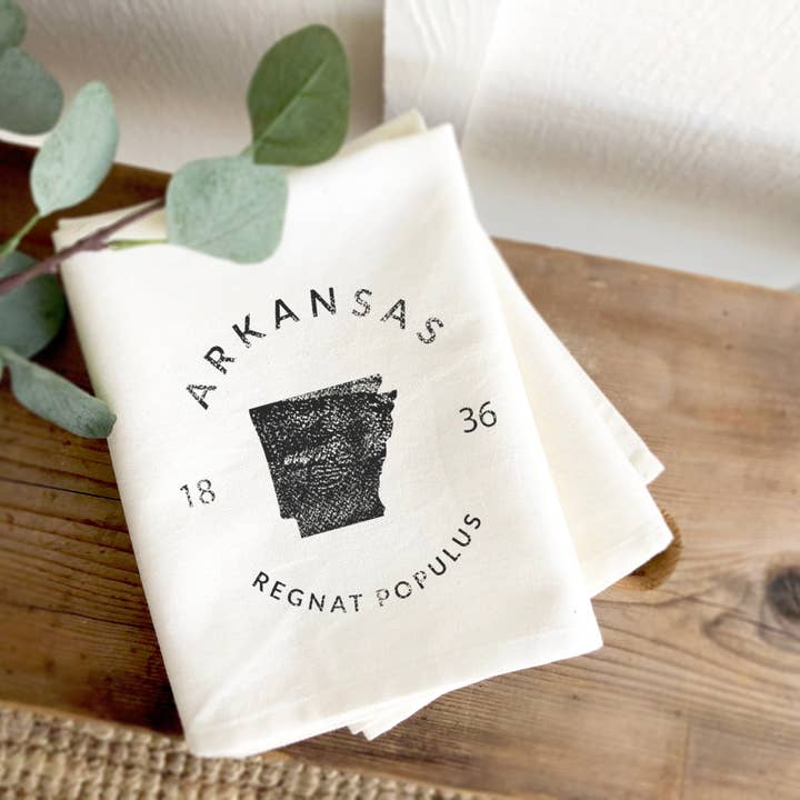 Indigo Tangerine - Wholesale Tea Towel - State Badge and Motto - Custom Tea Towel