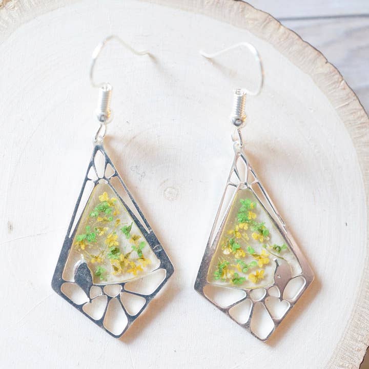 Real Pressed Flowers and Resin Earrings for wholesale by Ann + Joy