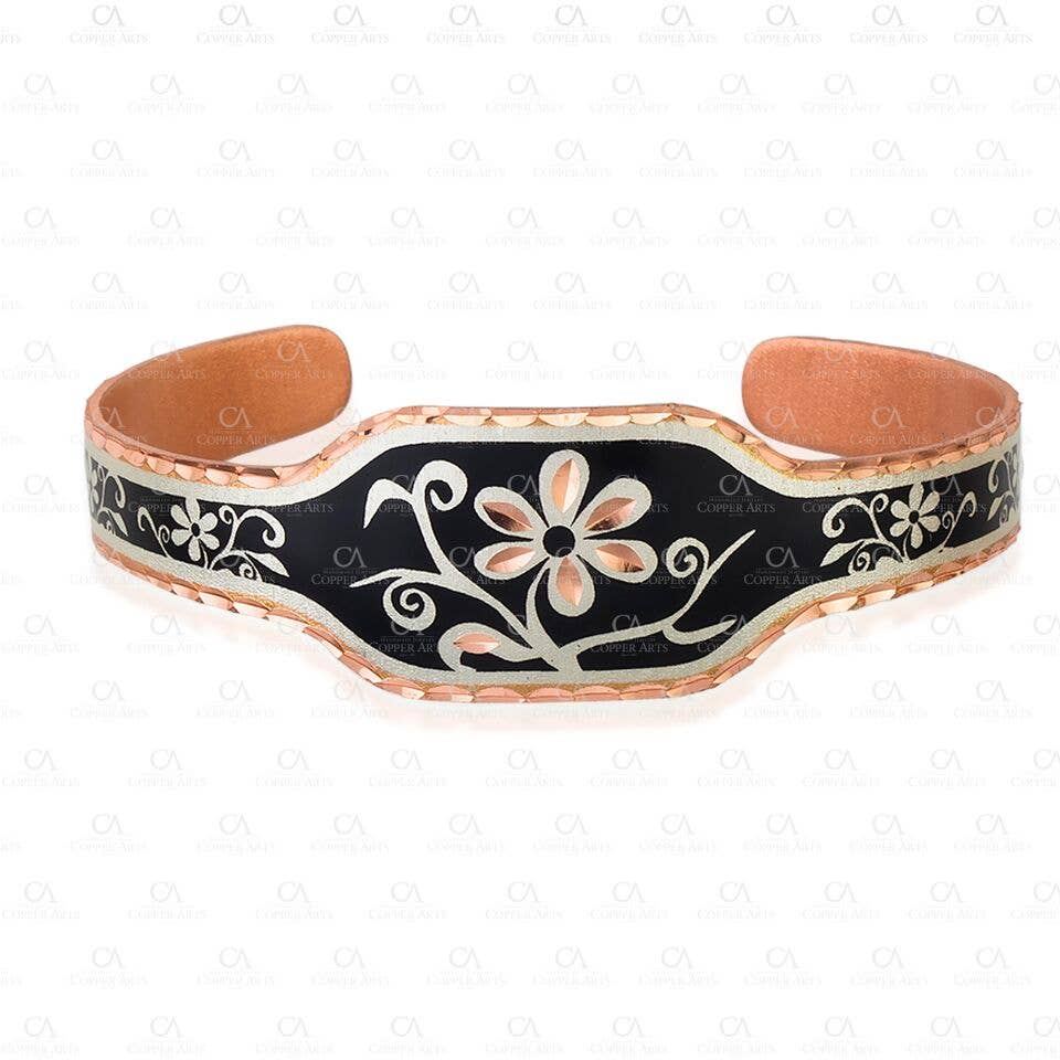 COPPER ARTS INC. - Wholesale Cuff Bracelet - BTC 09 Black Flower Artisan Bracelets0